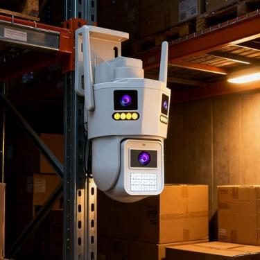 Imagem de Diyeeni Câmeras de Segurança WiFi 2.4G / 5.8G Externas, Câmeras de Lente Tripla de 6 MP Com Visão de 360 ​​° para Segurança Doméstica, Detecção Humana por IA, IP66 à Prova D'água,