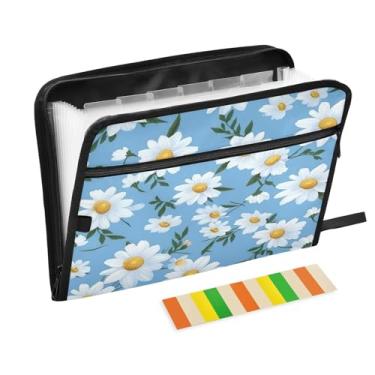 Imagem de Wassud Margarida branca com 13 bolsos, organizador de arquivos sanfonados, pastas expansíveis com abas e adesivos, organizador de pastas de documentos de recibo de papel tamanho carta A4 para viagens