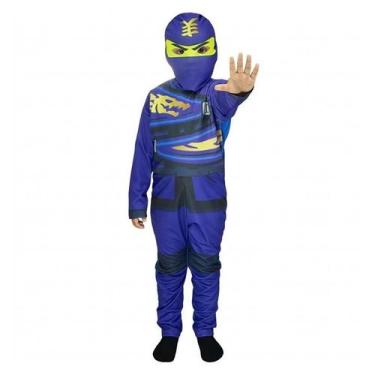 Imagem de Kit Fantasia Ninja Go Infantil com Gorro - Fantasias Carol EF, M 5 - 8