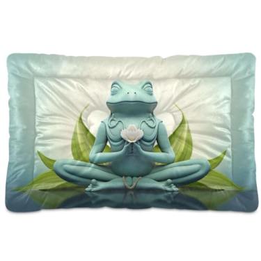 Imagem de Wassud A Frog Practicing Yoga Lavável Cama para Cães Pequenos, Tapete Portátil para Animais Pequenos, Cama Antiderrapante para Cães e Gatos, Almofada Confortável para Cachorros e Viagens, 91 cm x 61