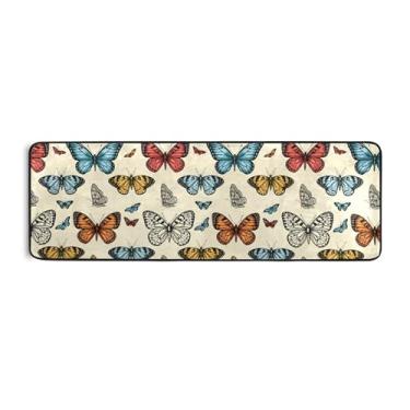 Imagem de Burbuja Tapete retrô Butterflies Runner 61 x 183 cm, tapete lavável antiderrapante com suporte de borracha, tapete para sala de estar, corredor, decoração de casa