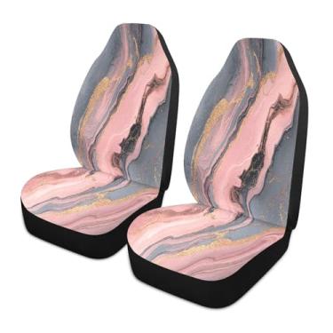 Imagem de CEBUGI Capas de assento de carro 1 peça capa de assento frontal respirável antiderrapante protetores de assento automotivos cinza padrão mármore capas de assento para a maioria dos caminhões SUV