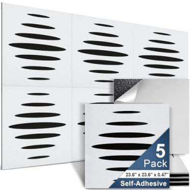 Imagem de AUSLET Pacote com 5 painéis acústicos de parede autoadesivos, 59,9 cm x 59,9 cm x 1,3 cm painéis acústicos decorativos para pareados, painéis de parede à prova de som para estúdio, casa e sala de