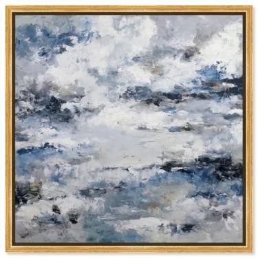 Imagem de Arte de parede azul com impressão em tela Misty Morning II por Art Remedy, moldura dourada, 40,6 x 40,6 cm