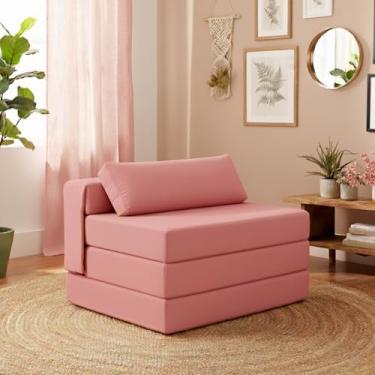 Imagem de Tiita Sofá-cama dobrável com bolsa de armazenamento - Cadeira de dormir conversível de 3 dobras com capa lavável e travesseiro retangular, colchão de sofá de chão para adultos, tamanho único, rosa