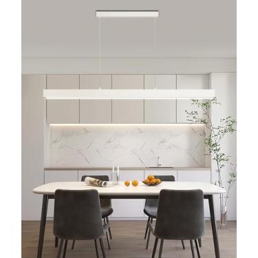 Imagem de Luminária pendente linear LED moderna, lustre de teto regulável, luminária pendente com altura ajustável para mesa de jantar, luminária de embutir preta para ilha de cozinha, para sala de ja