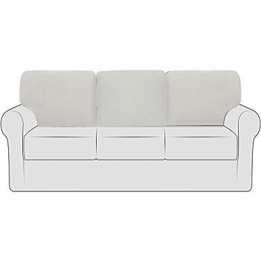 Imagem de Capas de encosto de sofá elástico nas costas de sofá com cordão, capas de almofada de substituição para sofá jacquard de lã polar (bege, esquerda + meio + direita)