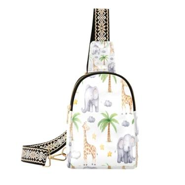 Imagem de CEBUGI Bolsa tiracolo feminina com estampa de girafa de elefante, pochete de couro, para caminhadas, viagens ao ar livre