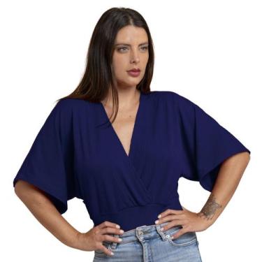 Imagem de Blusa Manga Morcego Cropped Feminino Decote V Canelada Soltinha Manga 