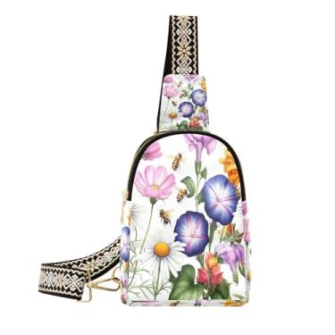 Imagem de CEBUGI Bolsa tiracolo feminina pequena com flores de couro, pochete transversal para trilhas, viagens ao ar livre