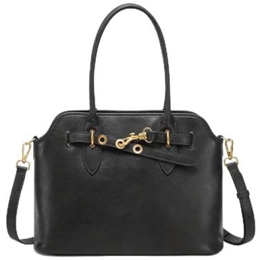 Imagem de Mewpurrs Bolsa tiracolo de couro genuíno para mulheres | Bolsa de ombro com alça superior estruturada com alça ajustável, Preto, grande, Small