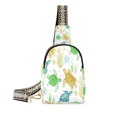 Imagem de CEBUGI Bolsa tiracolo feminina pequena tipo pochete de couro com tartarugas marinhas para trilhas, viagens ao ar livre