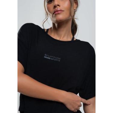 Imagem de Cropped Esportivo Amplo Manga Curta Malha Preto Salvatore, G