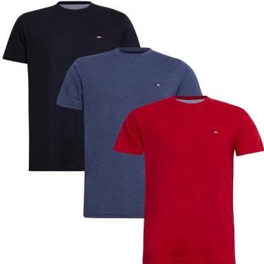Imagem de Kit 3 Camisetas Básicas em Algodão Premium no Estilo Tommy Bordado França Vermelha M Mescla Pr-Masculino
