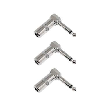 Imagem de Kit 3 Plugs P10 Macho Mono Em L Cromado 90º Profissional - MXT