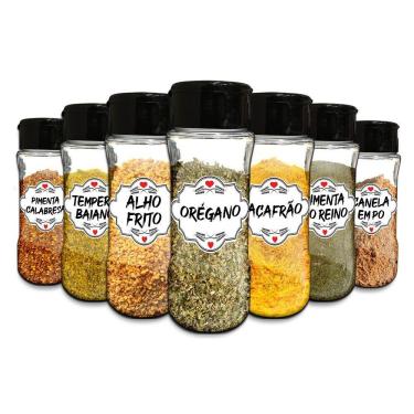 Imagem de Pote Tempero 12 Potes+24 Etiquetas Titulos Etiqueta Branca