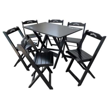 Imagem de Conjunto Mesa Dobrável Madeira 110x70 Com 6 Cadeiras Personalizada Jack Preta - Cor: Preto