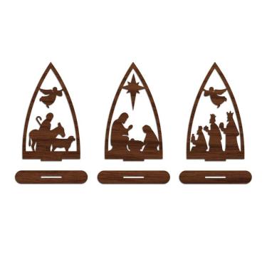 Imagem de Trio Presépio Natal 9cmx15cm - Cria Arte Laser Madeira Escuro
