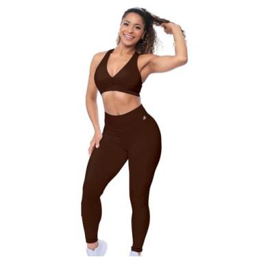 Imagem de Conjunto Fitness Feminino Legging e Top Modelador Cós Alto Zero Transp