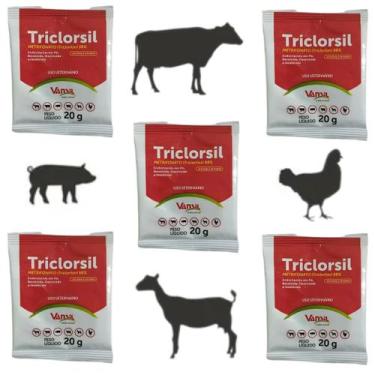 Imagem de Kit 5un Triclorsil Antiparasitário Pó Triclorfon Sachê 20g - Vansil