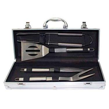 Imagem de Kit Churrasco Aço Inox Com 4 Peças Maleta Churrasqueiro Bs4 A7763KIT -
