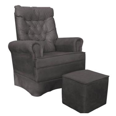 Imagem de Kit Poltrona De Amamentação Com Puff Quadrado Suede Cinza