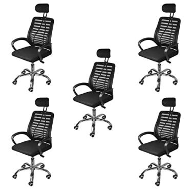 Imagem de Conjunto 5 Cadeiras de Escritório com Rodízios Alta em Tela Or Design Preto
