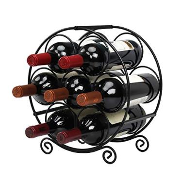 Imagem de TreeLen Suporte organizador de vinho com 7 garrafas, suporte de armazenamento de vinho sem metal, suporte para garrafa de água, preto