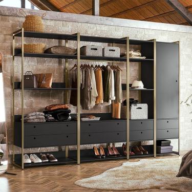 Imagem de Closet Casal Modulado Completo Industrial Aberto Olivar - Preto - Cor: Preto