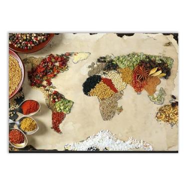 Imagem de Placa Decorativa A3 Cozinha Mapa Mundi Grão Temperos Poster Poster