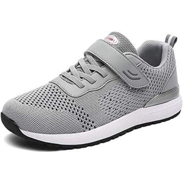 Imagem de LEADER SHOW Tênis masculino casual de segurança para idosos, leve, confortável, com alça, Cinza vazado, 39