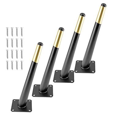 Imagem de Seimneire 4 peças de pernas de móveis de 25 cm, pernas de metal cônicas oblíquas preto fosco dourado estilo meados do século pés para sofá armário mesa cadeira armário sofá otomano casa projetos DIY