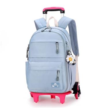 Imagem de Mochilas escolares para meninas com rodinhas, mochila infantil infantil, mochila de viagem casual primária e secundária 6 rodas-Blue