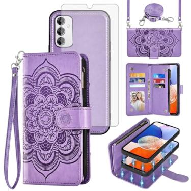 Imagem de Asuwish Capa de celular para Samsung Galaxy A14/M14 5G carteira com zíper destacável com protetor de tela de vidro temperado alça transversal flor compartimento para cartão A 14 4G 14A 14M G5 mulheres