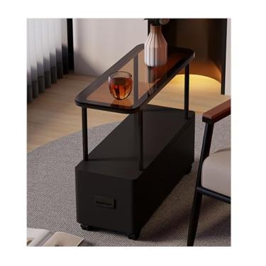 Imagem de Movable Side Table，Sofa Side Table，Bedroom Side Table，Small coffee table，Bedside Table ，Storage Rack，Open Storage Space，with Wheels，with Drawer，for Bedroom，Living Room(Black B,40*20*60cm/15.7*7.9*23.6