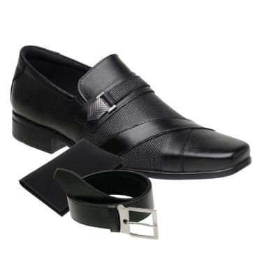 Imagem de Kit Sapato de Negócios em Couro Masculino com Cinto e Carteira San Lor