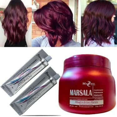 Imagem de Kit Vinho Marsala 01 Mascara 250g e 02 Coloração Mairibel