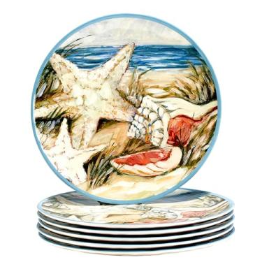 Imagem de Certified International Pratos de jantar de melamina Seacoast de 28 cm, conjunto de 6, multicolorido