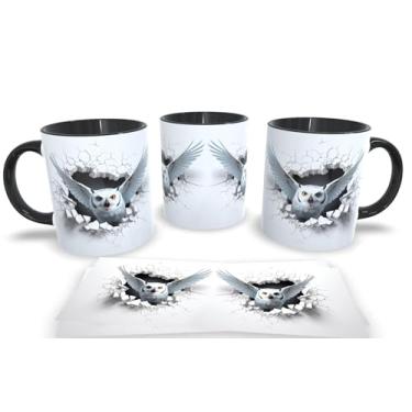 Imagem de Caneca Preta de Porcelana Personalizadas Arte Espelhada em 3D Animais (Coruja 3)