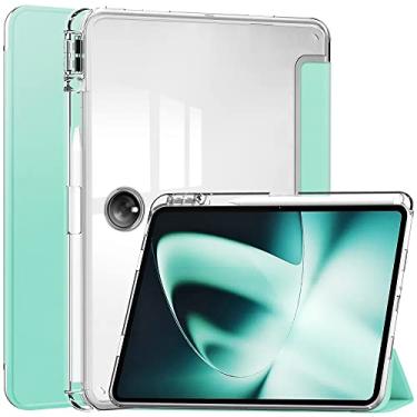 Imagem de Gylint Capa com suporte de caneta para OnePlus Pad 11,6 polegadas 2023, capa protetora fina transparente rígida traseira com três dobras para OnePlus Pad/Oppo Pad 2 azul-petróleo