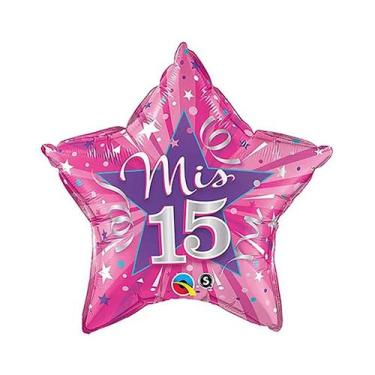 Imagem de Balão de Festa Microfoil 20" 51cm - Estrela Mis 15! Rosa Quente - 1 un