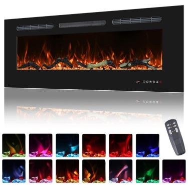 Imagem de Lareira Elétrica de 122 cm, Recessada na Parede e Montada na Parede, 13 Cores de Chama, Troncos e Cristais Realistas como Combustível,Oxhark