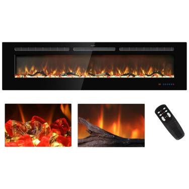 Imagem de Lareira Elétrica de Embutir A44x165L com Controle Remoto e Tela Sensível ao Toque, 110V 1500W, Kentsky, Preta