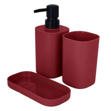 Imagem de Kit para Pia de Banheiro Lavabo Rayco em Plástico Vermelho 3 Peças