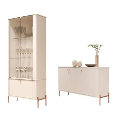 Imagem de Jogo Aparador e Cristaleira Valentine Off White Bronze - Mais de Casa