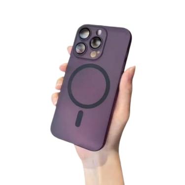 Imagem de Capa Magneric estilosa compatível com iPhone 13 Pro capa protetora de silicone durável com carregamento sem fio para iPhone 16promax 14pro 15 capas fáceis de instalar (para iPhone 11, roxo)