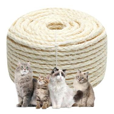 Imagem de Corda de sisal branca 1/6 polegada por 164 pés para reparo e substituição de torre de árvore de poste de arranhar gatos, faça você mesmo corda de cânhamo para gatinhos, prateleiras, móveis, janela, cama, poleiro, casa, escalada, 4 mm por 50 m