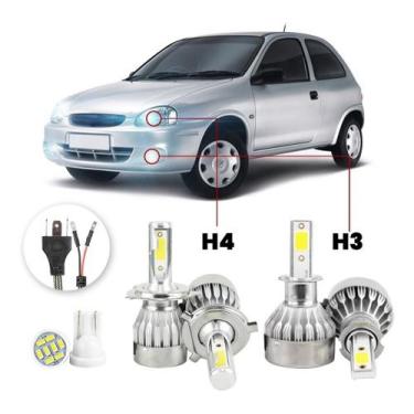 Imagem de Kit Lampadas Led Chevrolet Corsa 1994 2001 H4 H3 20000lm - V10, Branco