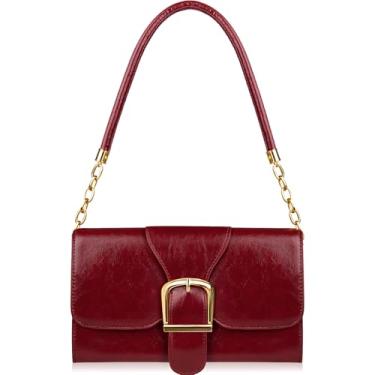 Imagem de Bolsa de ombro feminina, bolsa de ombro feminina, de couro sintético, bolsas modernas para mulheres com alça removível e fecho de zíper (vermelho bordô), Bolsa de ombro vermelha bordô
