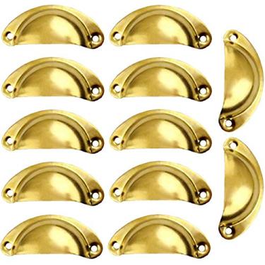 Imagem de Puxador de gaveta tipo concha clássico, 12 peças, puxadores de liga de zinco para armário de cozinha, armário, porta de móveis com parafusos autorroscantes (dourado A)